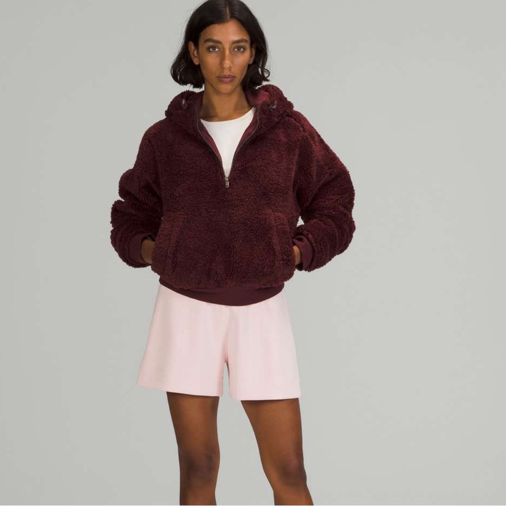 Lululemon Textured Fleece 1/2 Half Zip Hoodie Pullover Red Merlot W3FLRS Size 10 - Picture 15 of 15